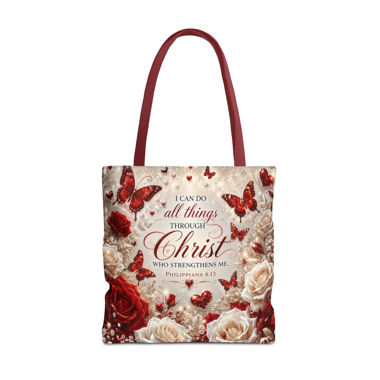 Christian Floral Tote Bag — "I Can Do All Things Through Christ" Philippians 4:13