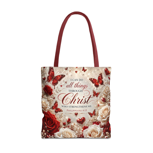 Christian Floral Tote Bag — "I Can Do All Things Through Christ" Philippians 4:13