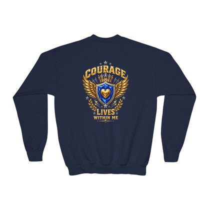 Brave Little Hearts Youth Sweatshirt — Courage Lives Within Me Crewneck