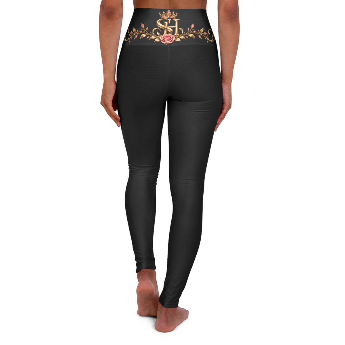 High-Waist Yoga Leggings — Vintage Floral “She’s Healed” Design