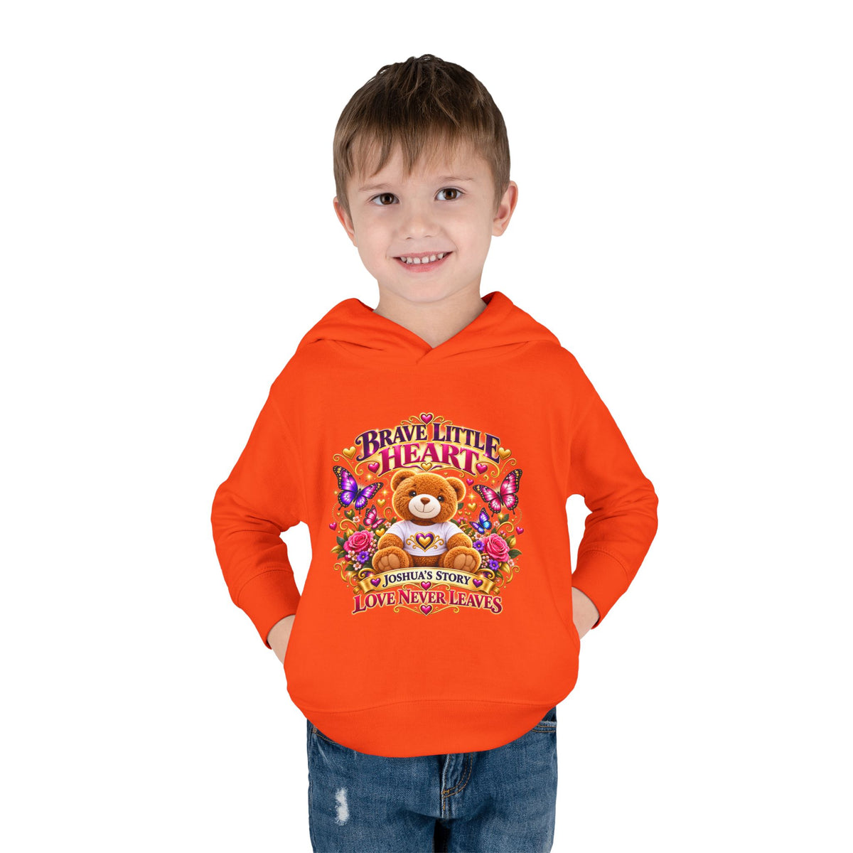 Toddler Hoodie - "Brave Little Heart" Teddy Design (Personalize: Joshua's Story)