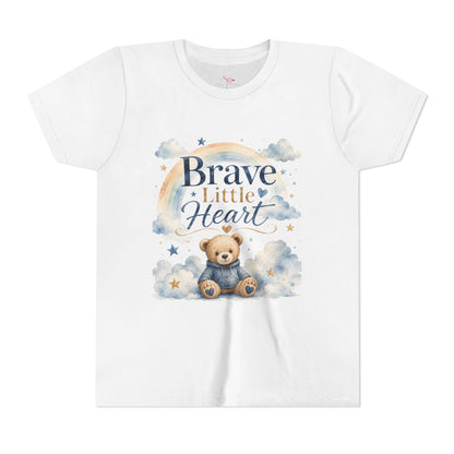 Brave Little Heart Youth Tee — Cute Teddy Rainbow Kids Shirt