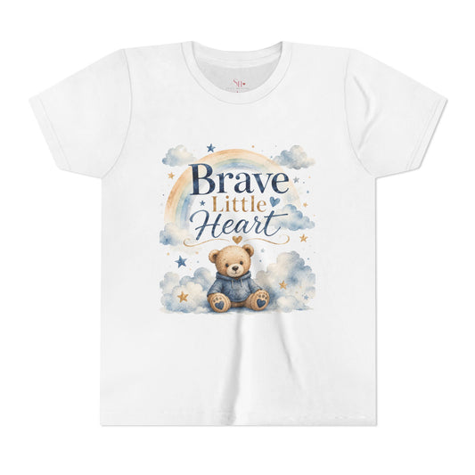 Brave Little Heart Youth Tee — Cute Teddy Rainbow Kids Shirt