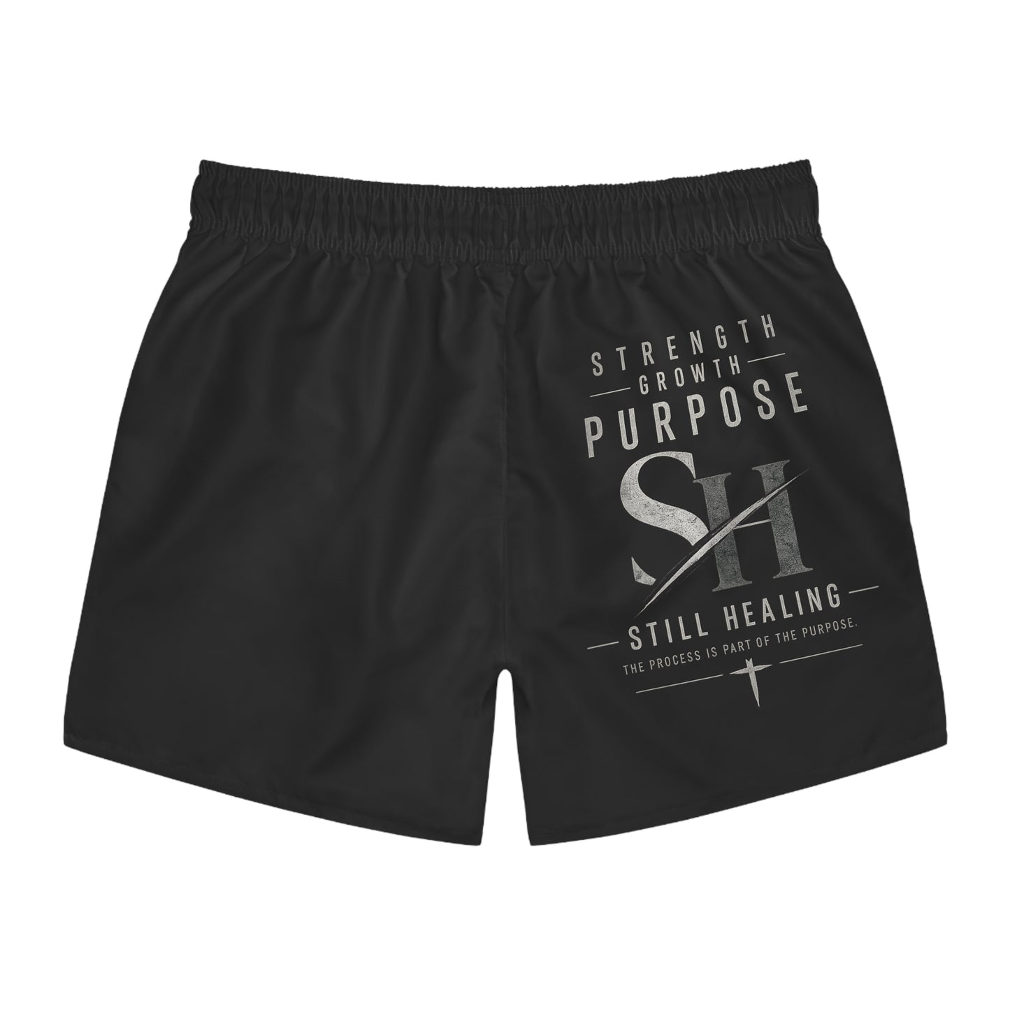Swim Trunks — 'Still Healing' Motivational Black Swim Shorts