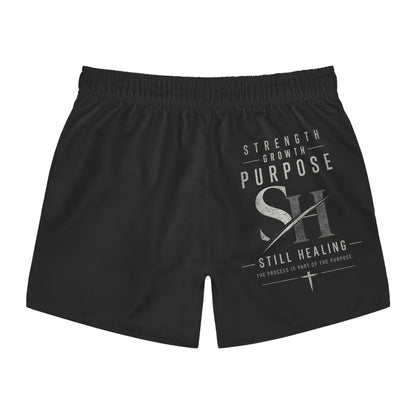 Swim Trunks — 'Still Healing' Motivational Black Swim Shorts