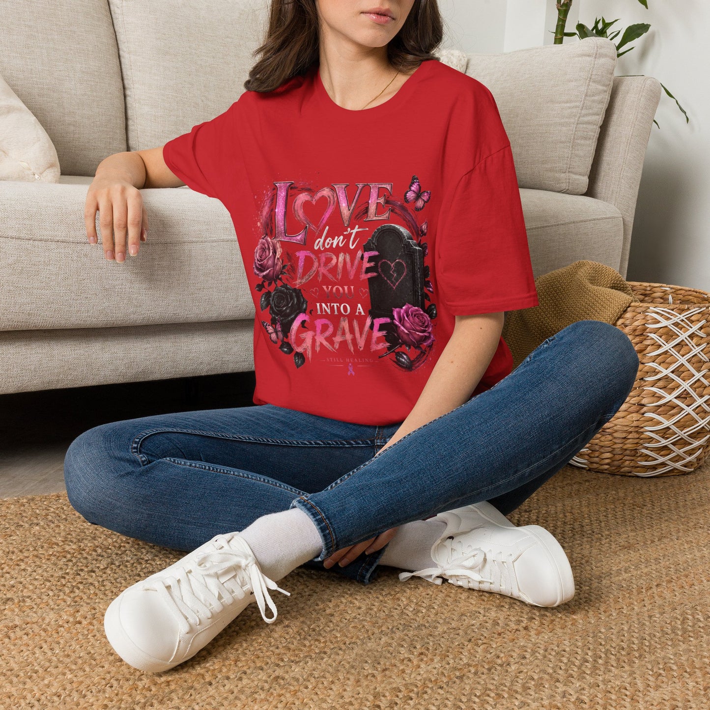 T-Shirt — "Love Don't Drive You Into a Grave" Gothic Heart Tee