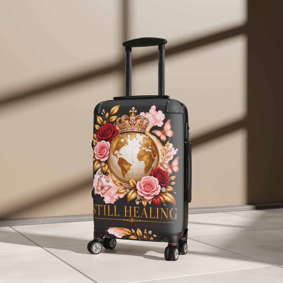 Still Healing Floral Globe Suitcase — Decorative Travel Luggage