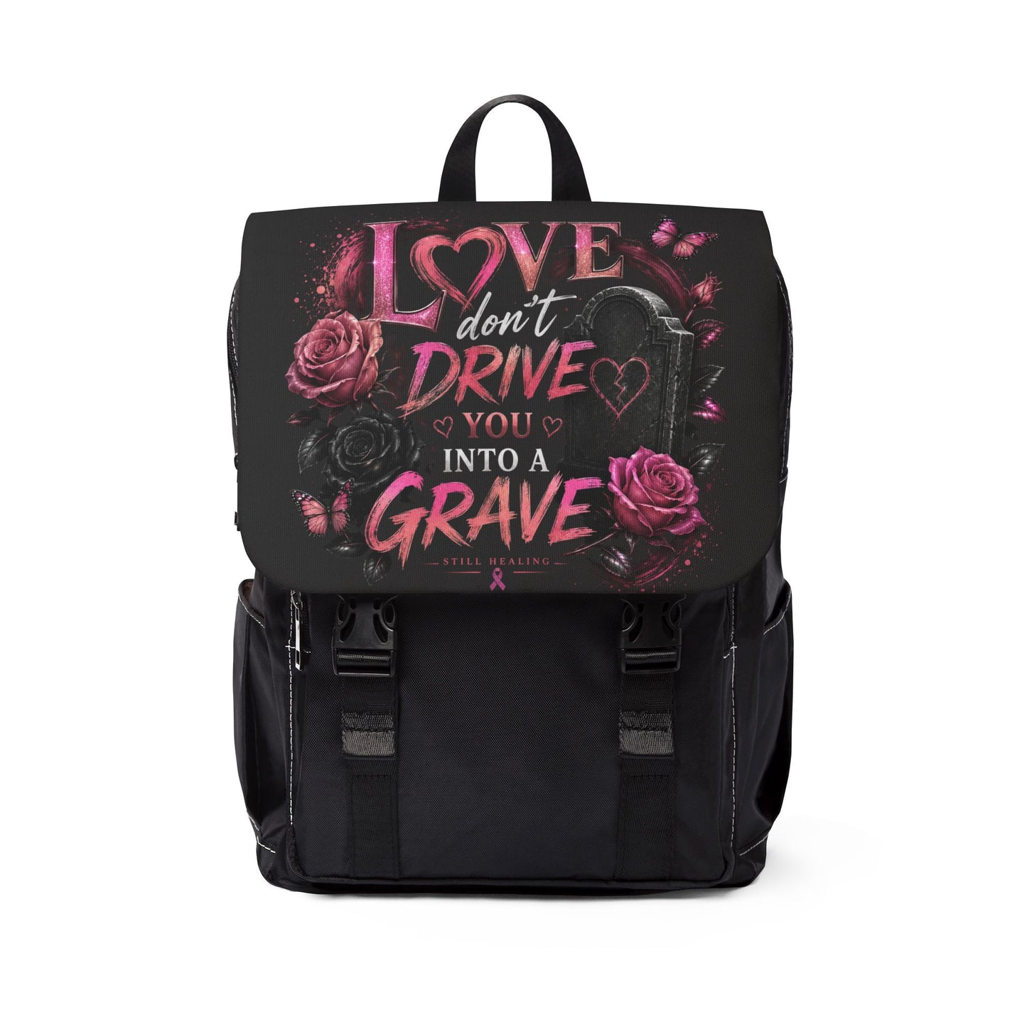 Backpack – "Love Don't Drive You Into a Grave" Gothic Rose Shoulder Backpack