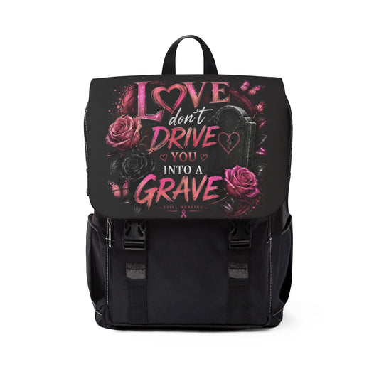 Backpack – "Love Don't Drive You Into a Grave" Gothic Rose Shoulder Backpack