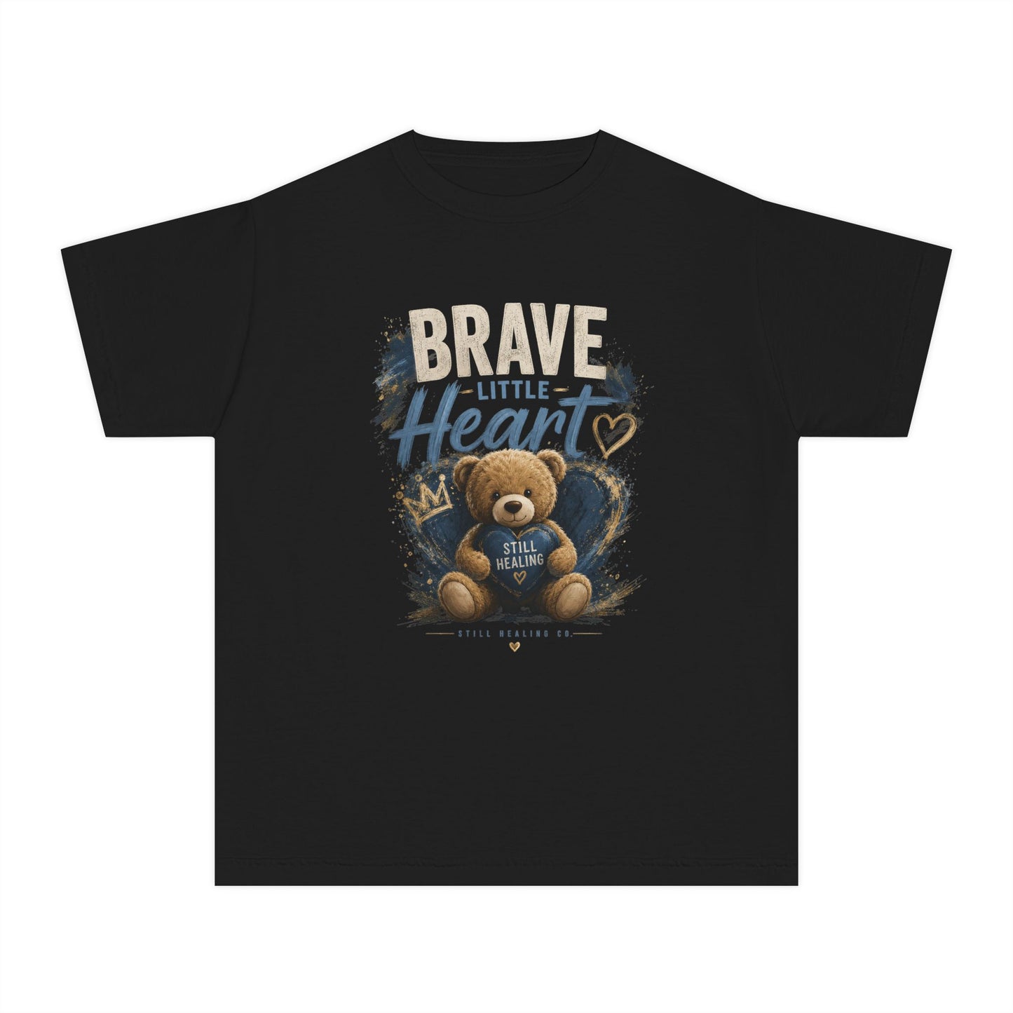 Youth Tee — "Brave Little Heart" Teddy Bear Inspirational Kids Shirt