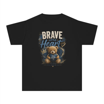 Youth Tee — "Brave Little Heart" Teddy Bear Inspirational Kids Shirt