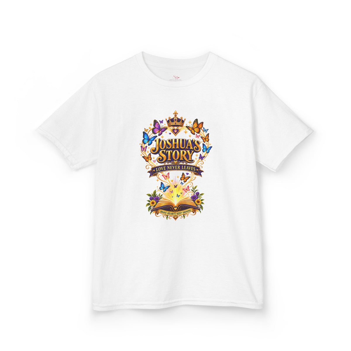 Kids T-Shirt — "Joshua's Story" Magical Book & Crown Design