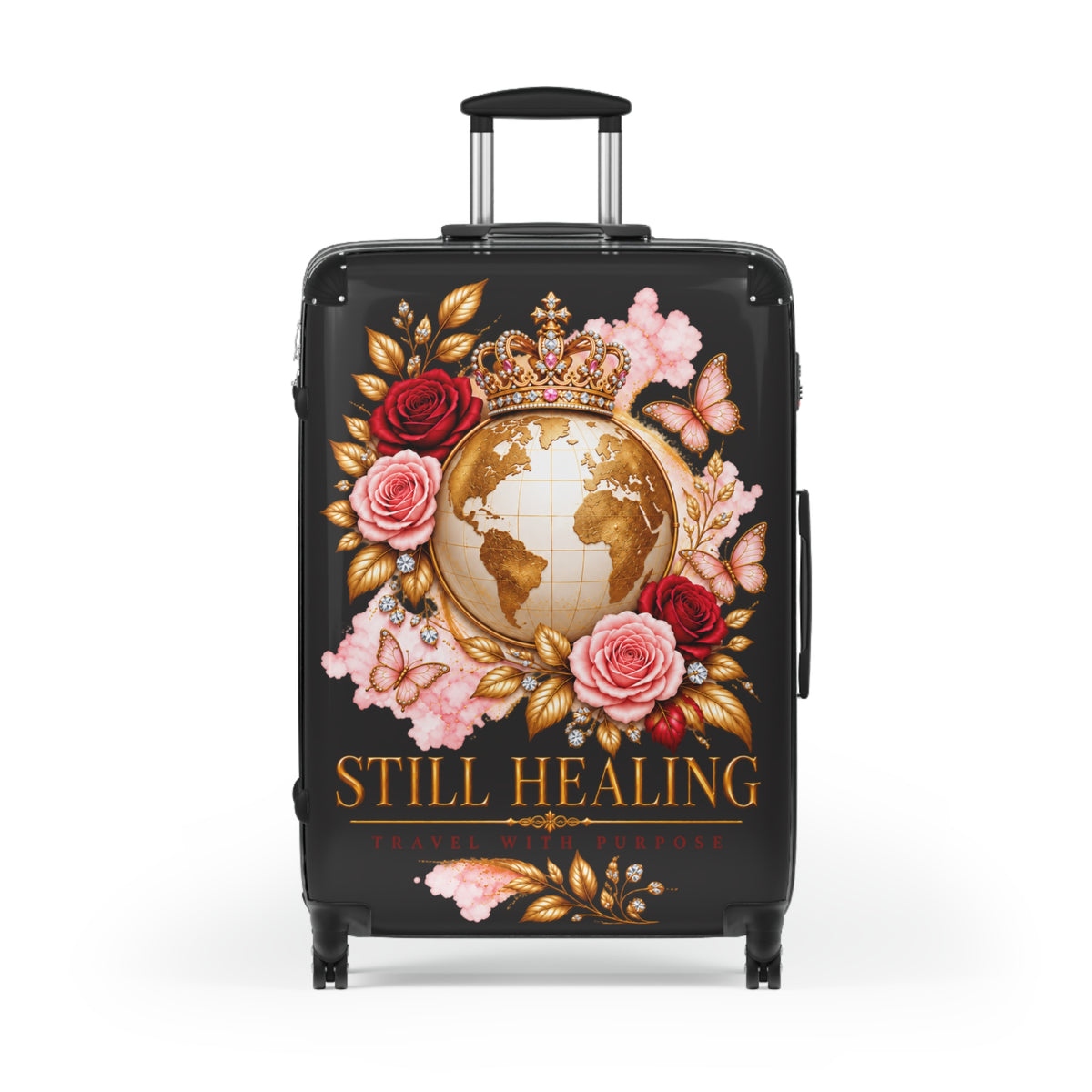 Still Healing Floral Globe Suitcase — Decorative Travel Luggage