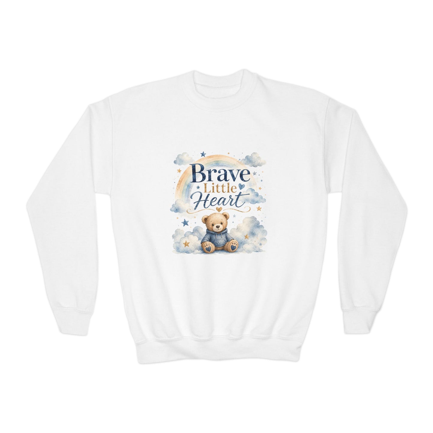 Youth Sweatshirt — "Brave Little Heart" Teddy Bear Kids Crewneck