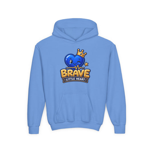 Youth Hoodie - "Brave Little Heart" Cute Blue Whale Crown Design
