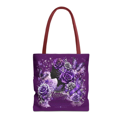 Tote Bag — Purple Silent Healing Floral Ribbon Design