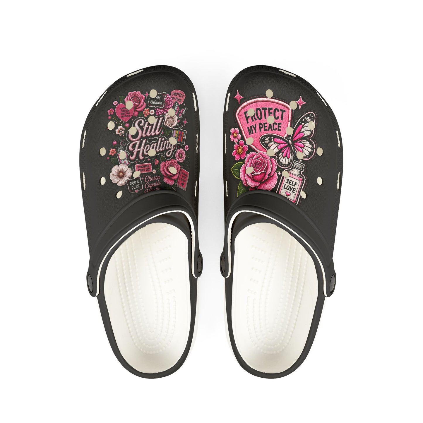 Still Healing Floral Clogs — "Protect My Peace" EVA Foam Shoes