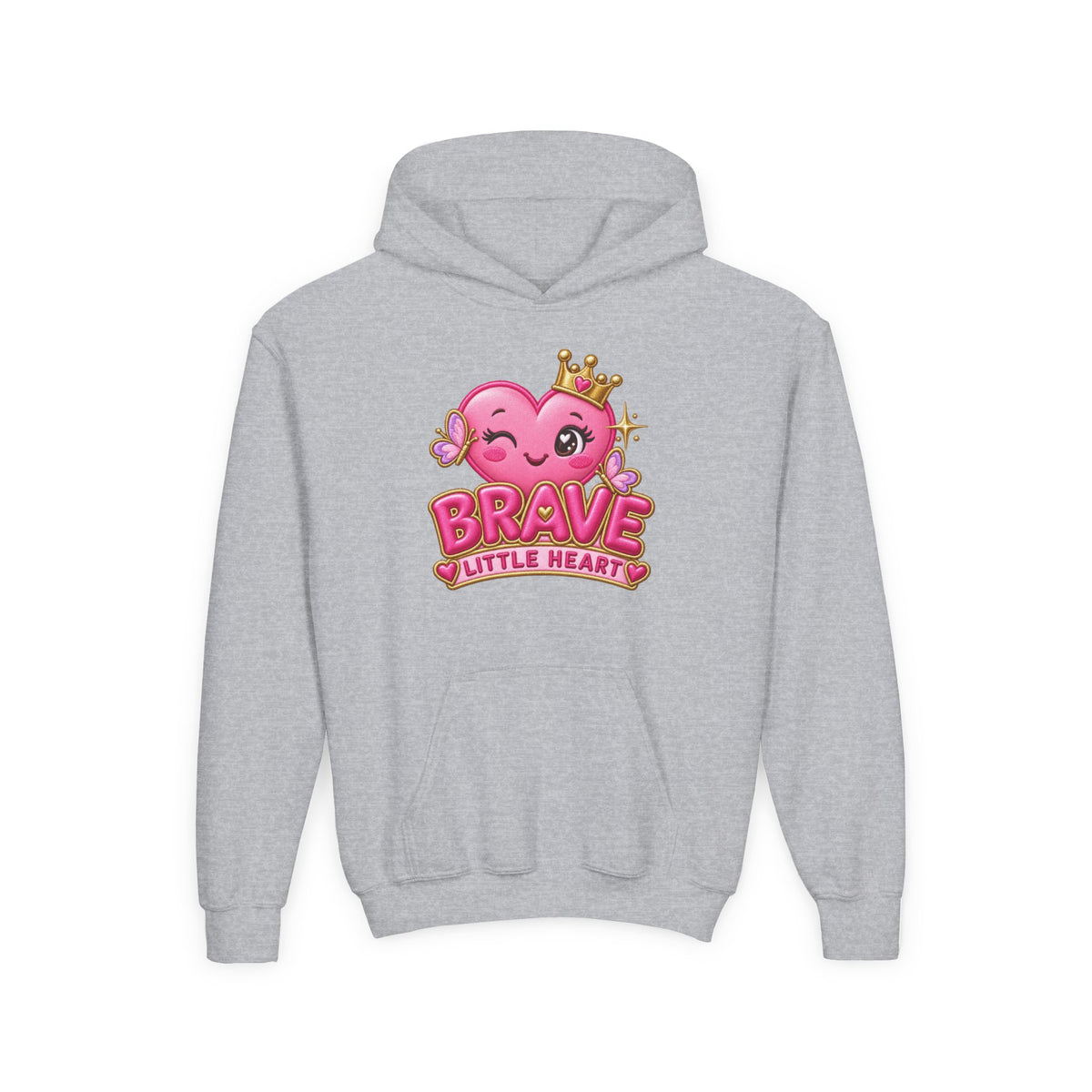 Youth Hoodie — "Brave Little Heart" Pink Heart Crown Kids Pullover