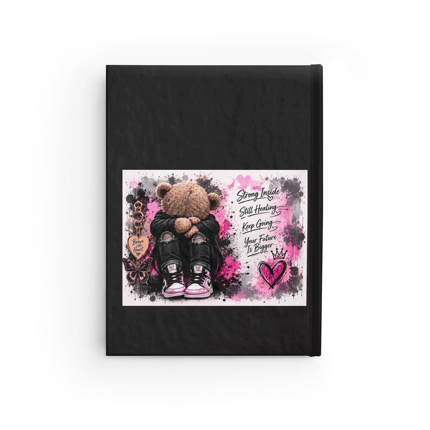 Brave Little Heart Ruled Journal — Pink Heart & Teddy Inspirational Notebook