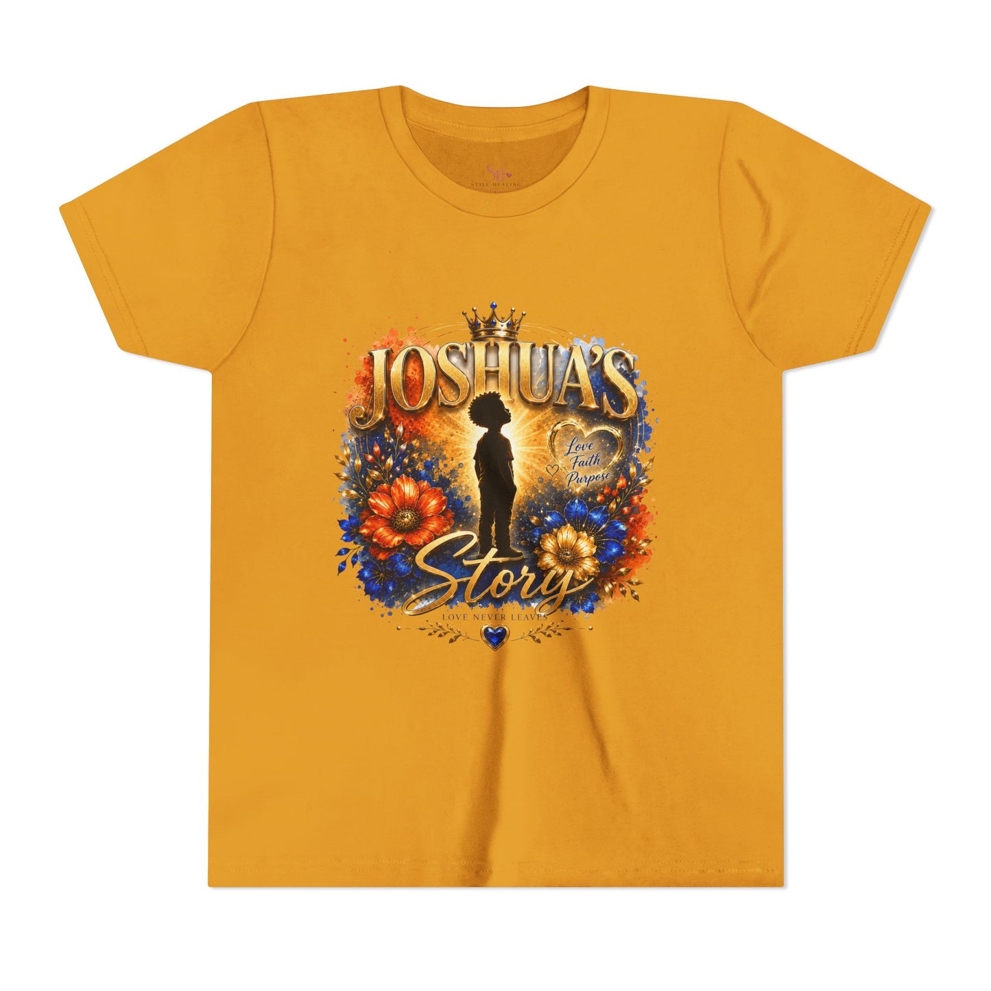 Joshua's Story Youth Tee — Inspirational Crowned Silhouette Floral Shirt