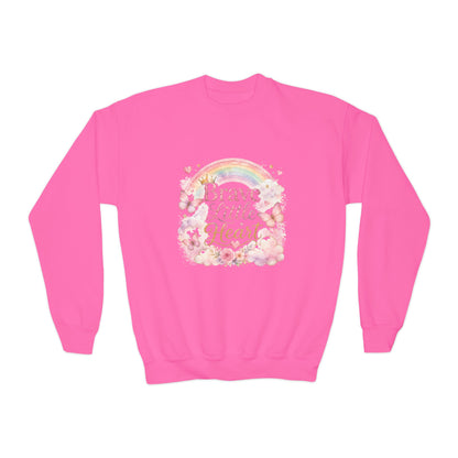 Youth Sweatshirt – "Brave Little Heart" Rainbow Floral Crewneck