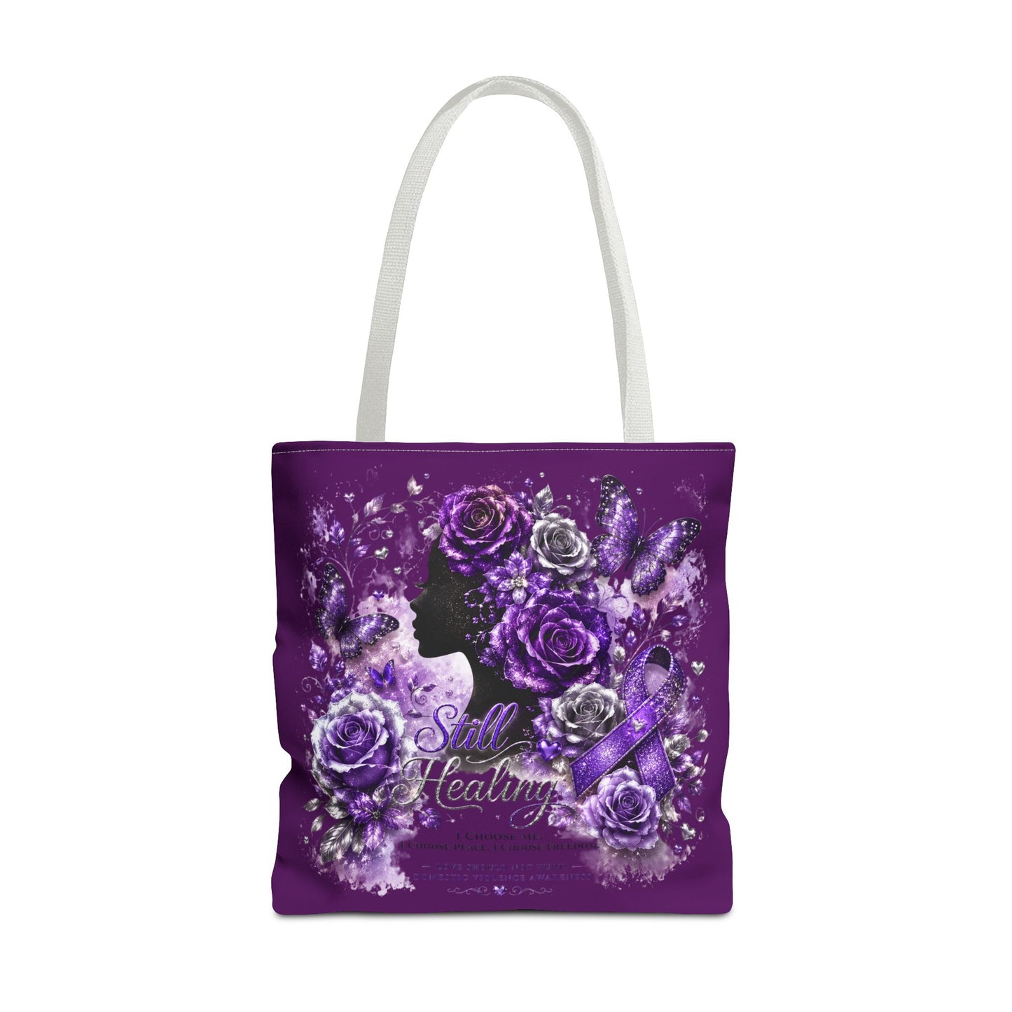 Tote Bag — Purple Silent Healing Floral Ribbon Design