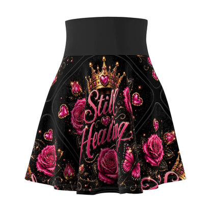 Still Healing Skater Skirt — Pink Roses, Crown & Butterfly Floral AOP