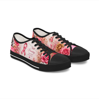 Breast Cancer Awareness Floral Low Top Sneakers — Pink Ribbon Tribute