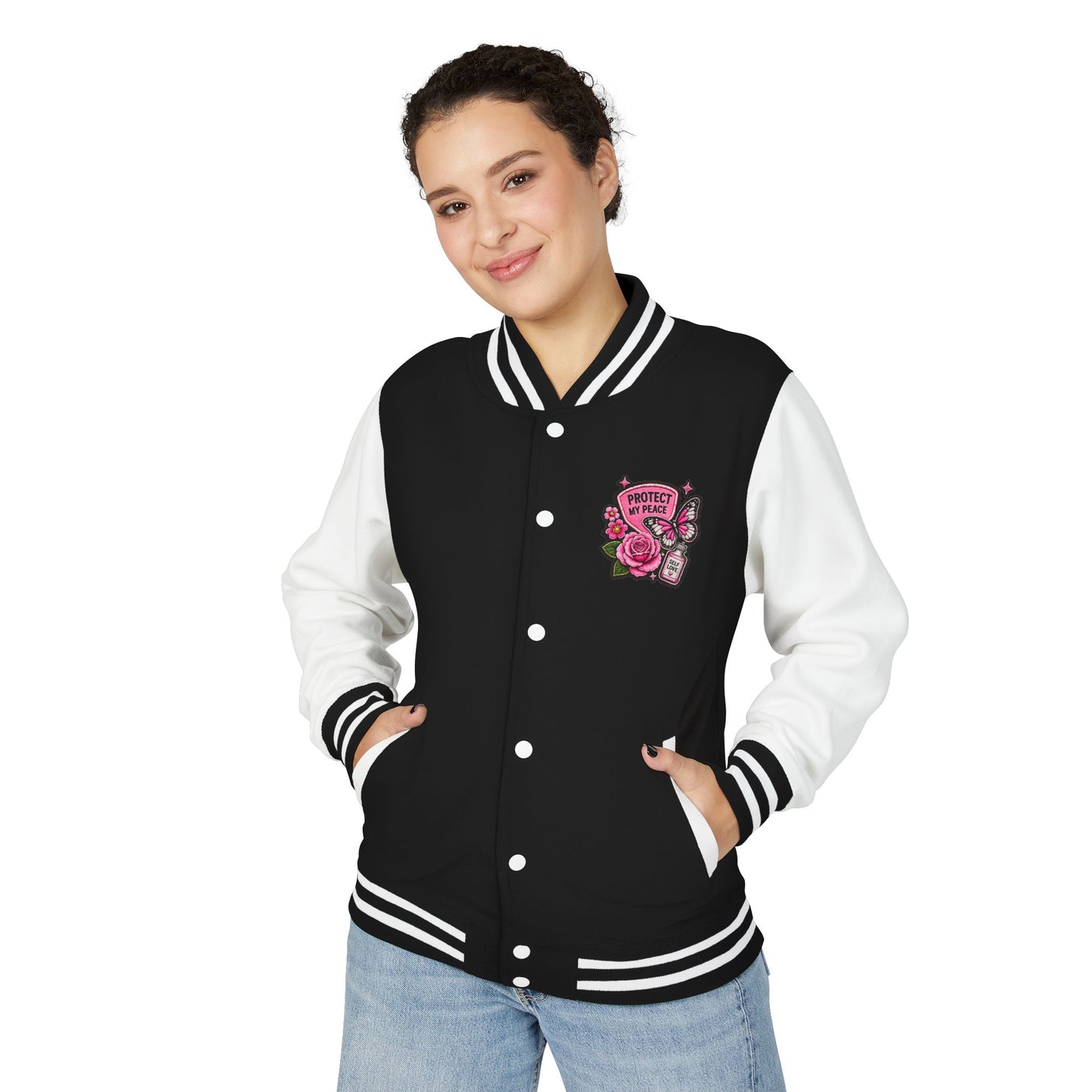 Still Healing Letterman Jacket — Pink Floral Varsity Jacket