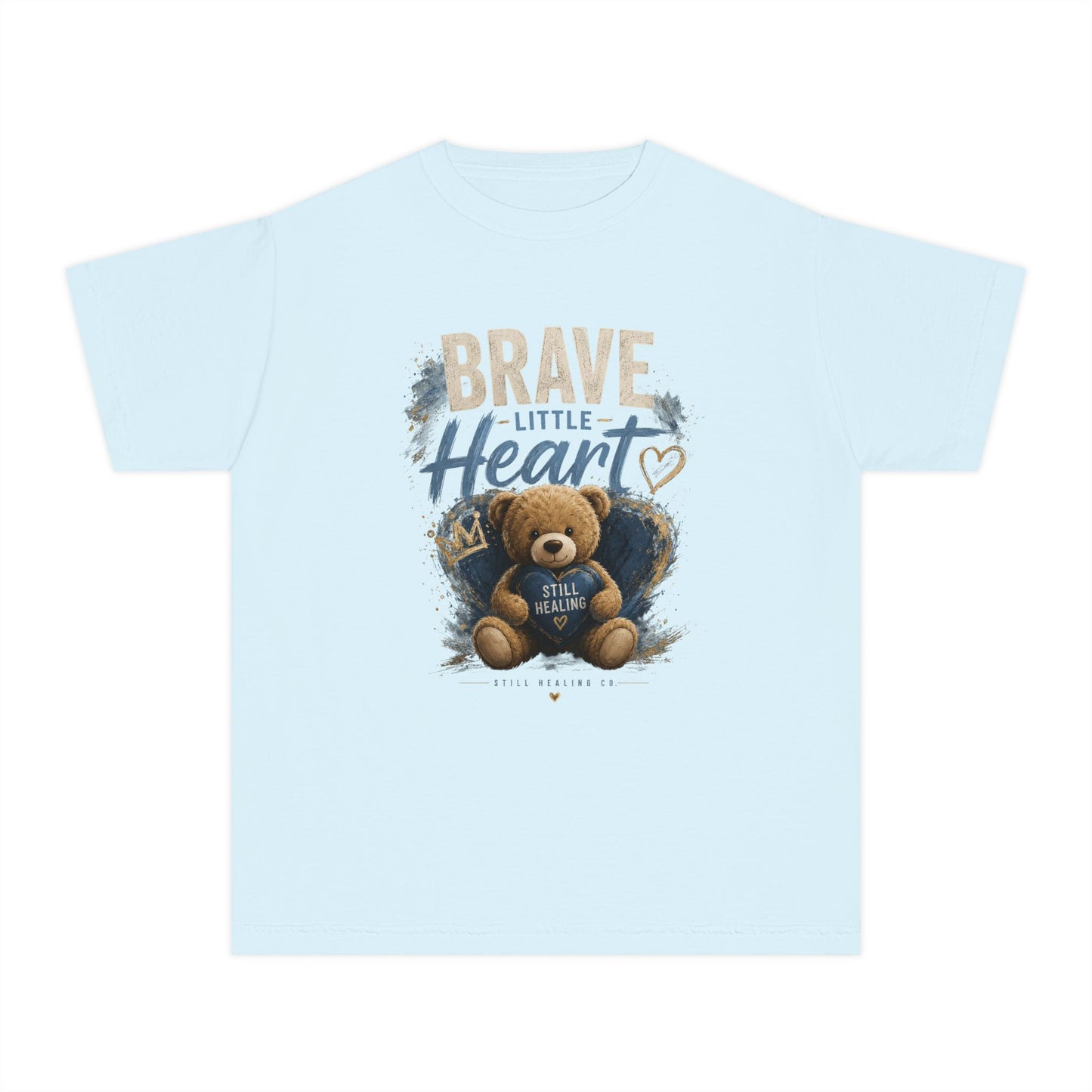 Youth Tee — "Brave Little Heart" Teddy Bear Inspirational Kids Shirt