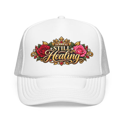 Still Healing Trucker Hat — Floral Crown Recovery Mesh Cap
