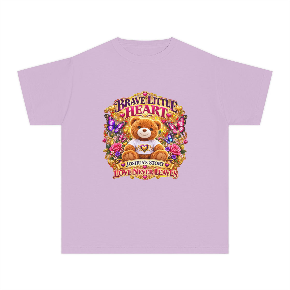Youth Tee — "Brave Little Heart" Teddy Bear Floral Comfort Shirt