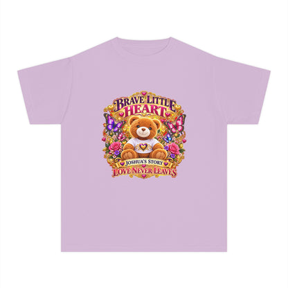 Youth Tee — "Brave Little Heart" Teddy Bear Floral Comfort Shirt