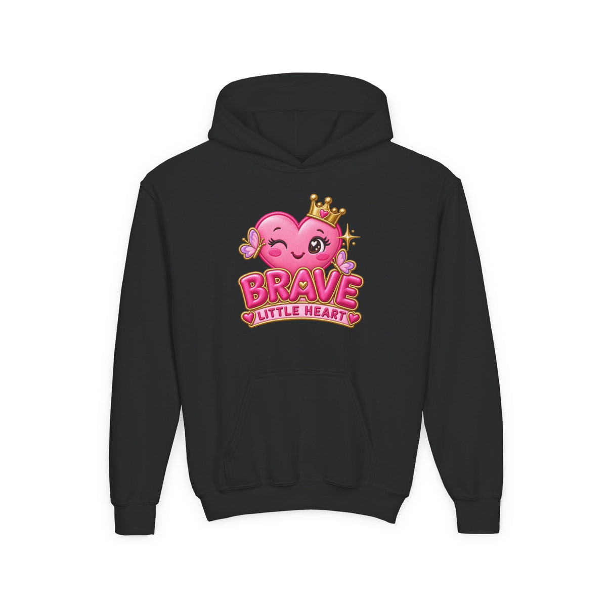 Youth Hoodie — "Brave Little Heart" Pink Heart Crown Kids Pullover
