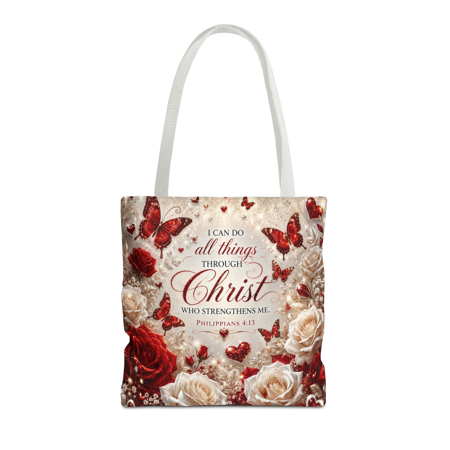 Christian Floral Tote Bag — "I Can Do All Things Through Christ" Philippians 4:13