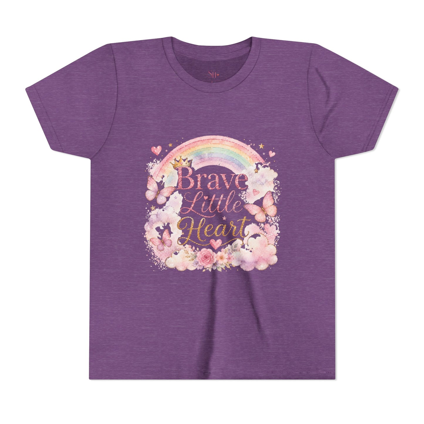 Brave Little Heart Youth Tee — Rainbow Butterflies Floral Kids Shirt