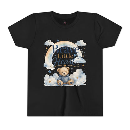 Brave Little Heart Youth Tee — Cute Teddy Rainbow Kids Shirt