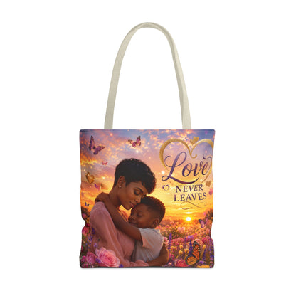 Love Never Leaves Tote Bag — Mother & Child Floral Sunset AOP Tote