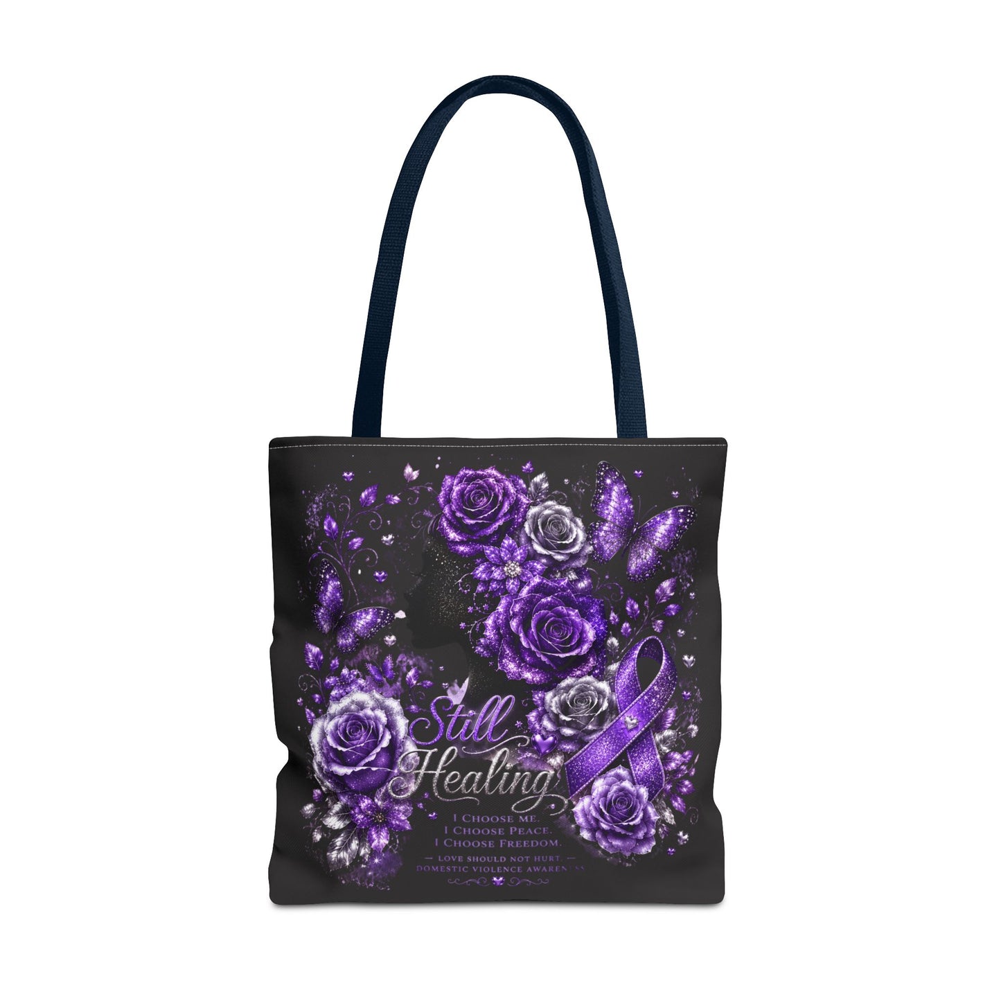 Purple Ribbon 'Still Healing' Floral Tote Bag