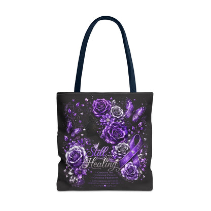 Purple Ribbon 'Still Healing' Floral Tote Bag