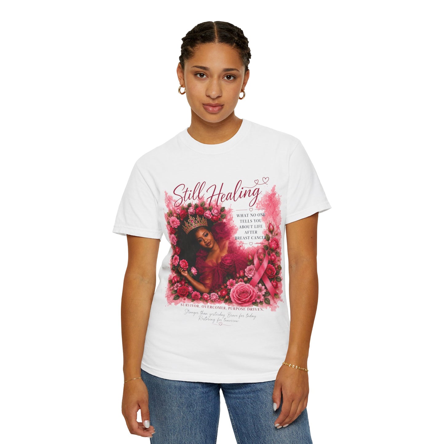 Still Healing T‑Shirt — Feminine Self‑Care Rose Graphic Tee
