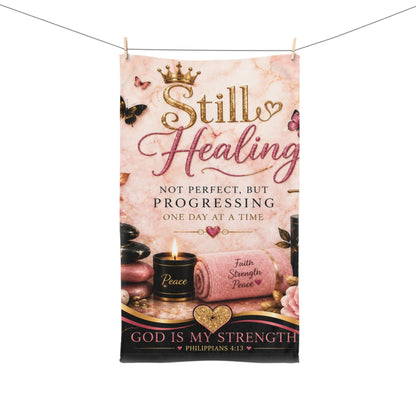 Still Healing Hand Towel — Faith & Encouragement, "Not Perfect But Progressing" Inspirational Bath Towel