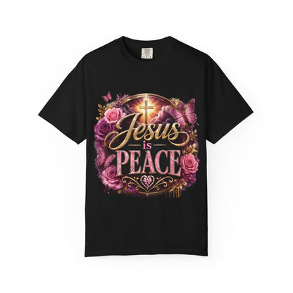 Christian T-Shirt — "Jesus is Peace" Floral Cross Tee