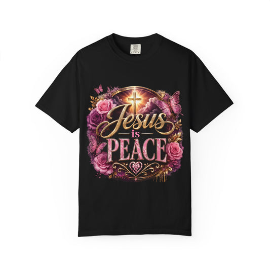 Christian T-Shirt — "Jesus is Peace" Floral Cross Tee