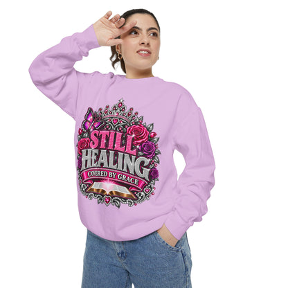Still Healing Sweatshirt — 'Covered by Grace' Sparkle Graphic Crewneck