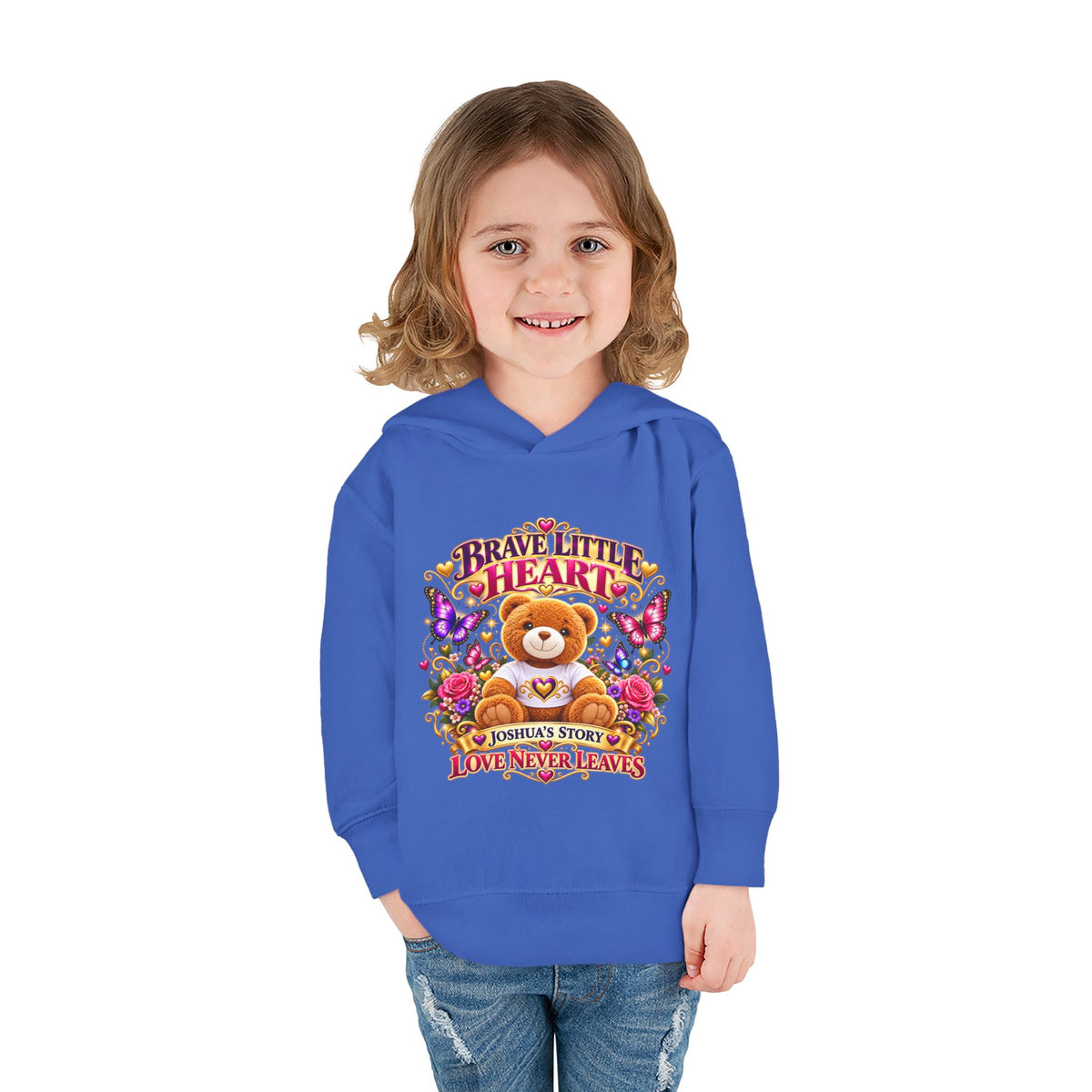 Toddler Hoodie - "Brave Little Heart" Teddy Design (Personalize: Joshua's Story)