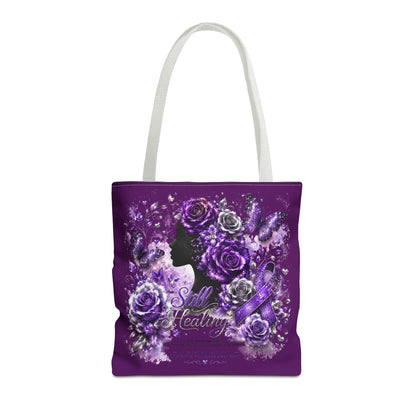 Tote Bag — Purple Silent Healing Floral Ribbon Design