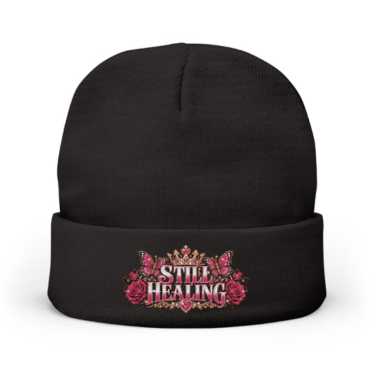 Embroidered 'Still Healing' Floral Crown Knit Beanie