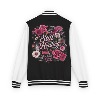 Still Healing Letterman Jacket — Pink Floral Varsity Jacket