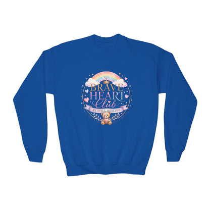 Brave Heart Club Youth Crewneck Sweatshirt — Rainbow Teddy Cancer Awareness